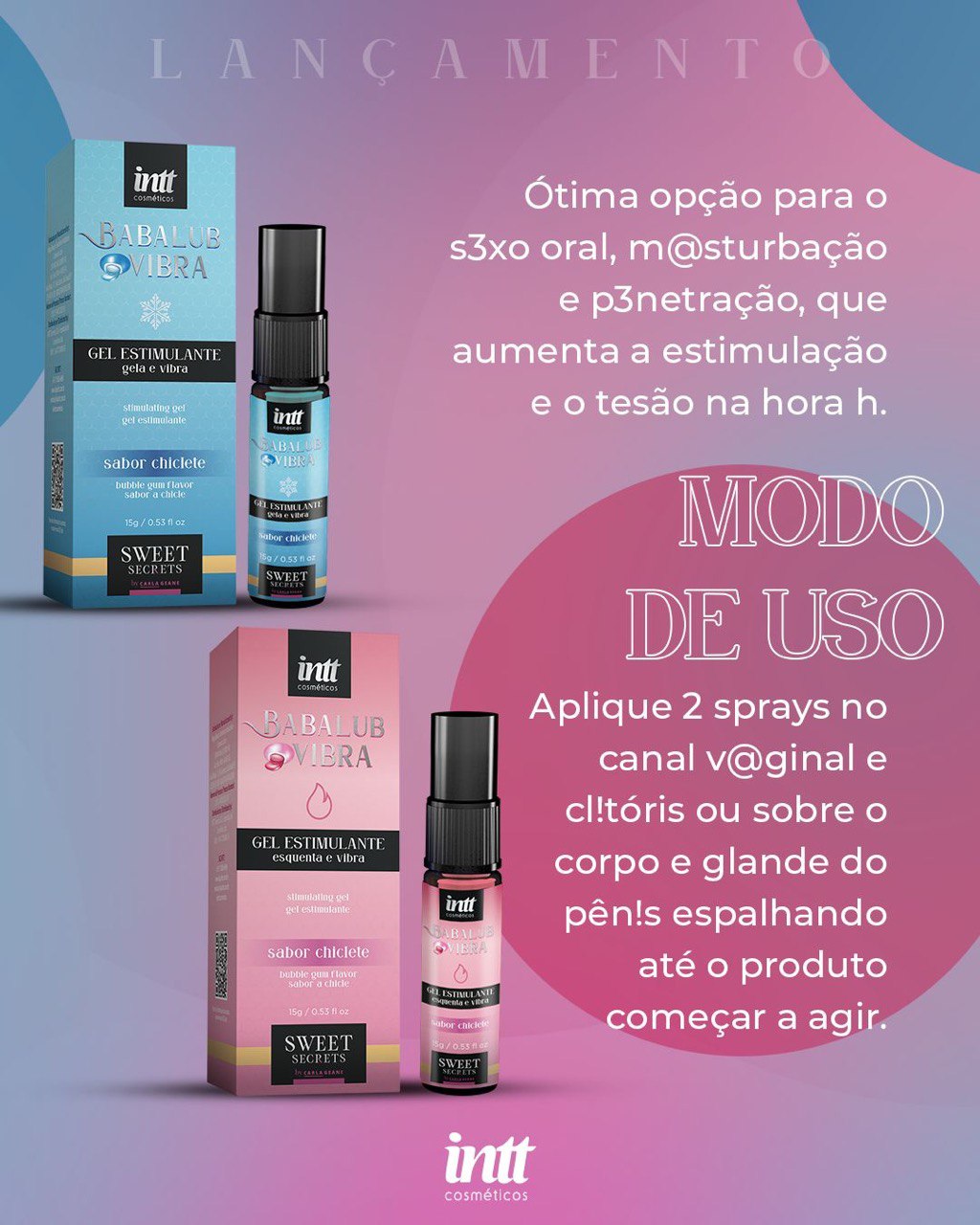 Babalub Vibra e efeito Ice - Gel estimulante sabor chiclete