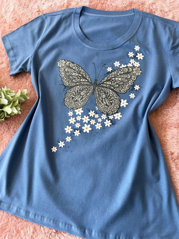 T-shirt Azul Borboleta
