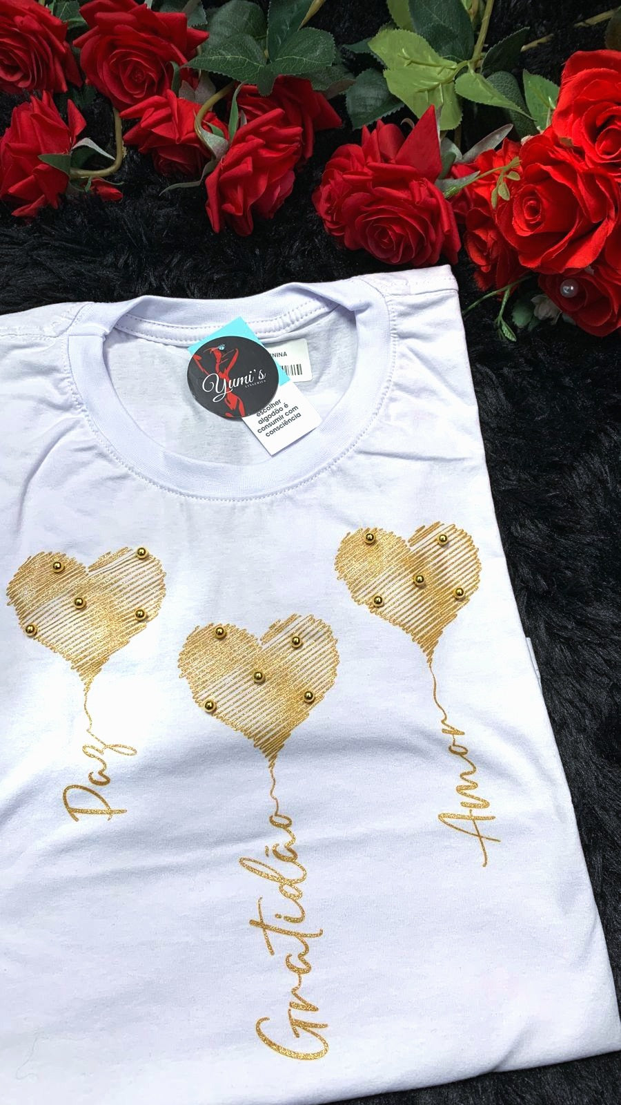 T- Shirt Coração Pérolas