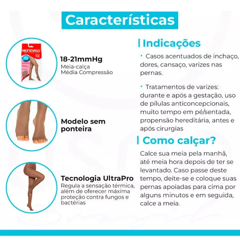 Meia Calça Kendall Sem Ponteira - Média Compressão