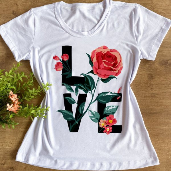 T-shirt Love com flores